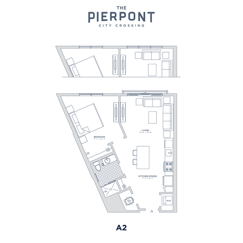 Floor plan for 1 bed, 1 bath, 691 sqft